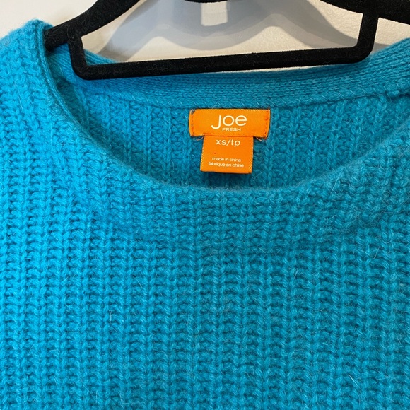 Joe Fresh Turquoise/Aqua Blue Short Sleeve Fuzzy Sweater XS - Picture 2 of 4